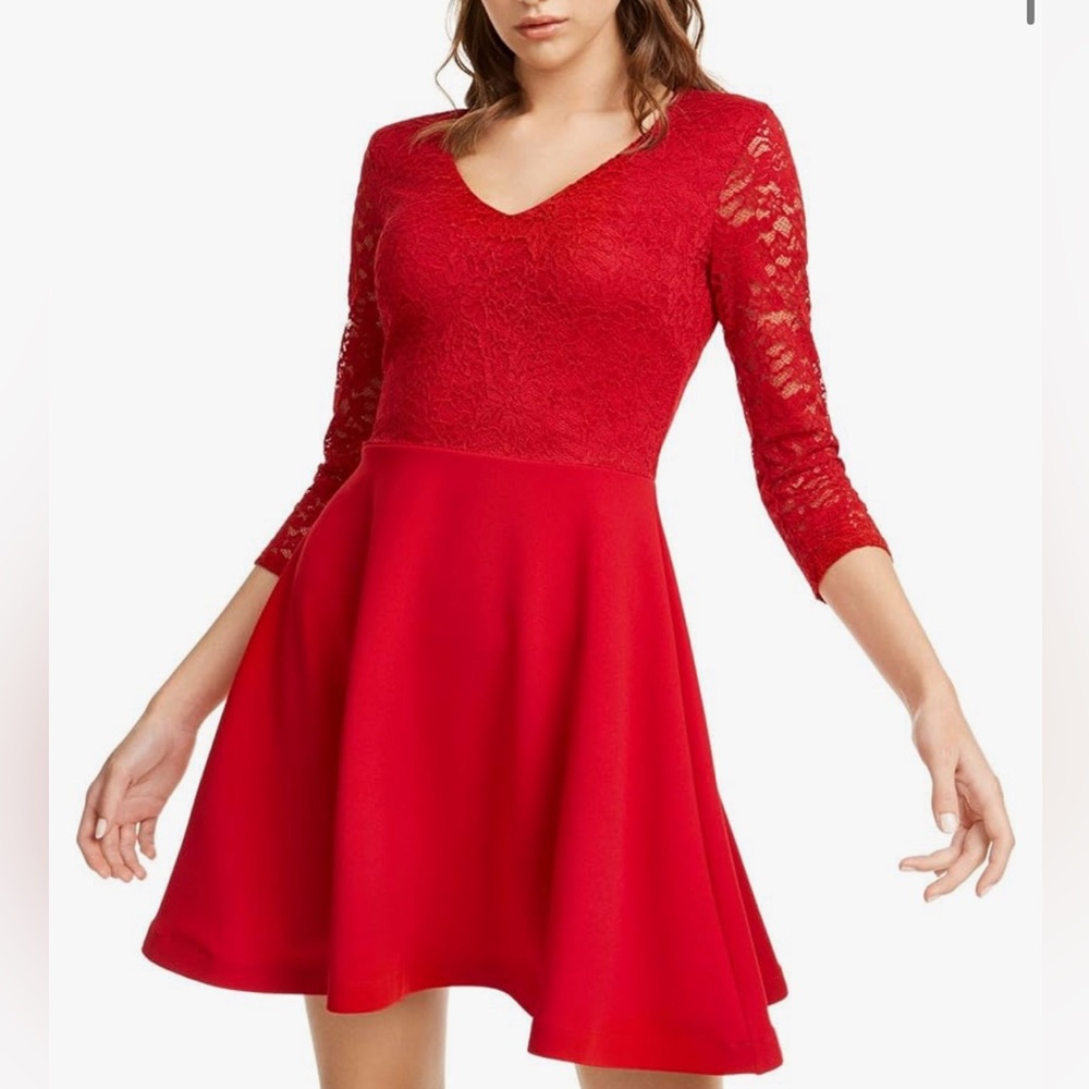 Red Dress with Lace Sleeves